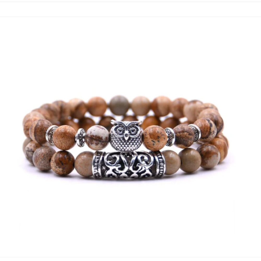 Set Of 2 Beaded Owl Bracelets *Blue*